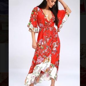 Lulus paradise island red floral wrap dress XS
